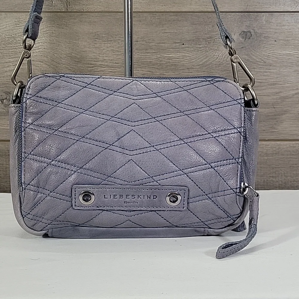 Liebeskind Berlin Light Blue Quilted Leather Crossbody Bag in Dusty Blue